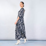 Made in Italy Schwarzes Maxikleid mit Blumendruck und Bindegürtel CIV28L-2